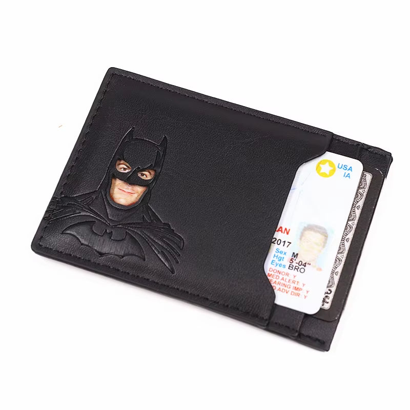 Bat ID Wallet for Men Leather Slim Card Holder Case Cover with Cutout Superhero Face Eyes Mask Gift for Husband Teens Boy Friend
