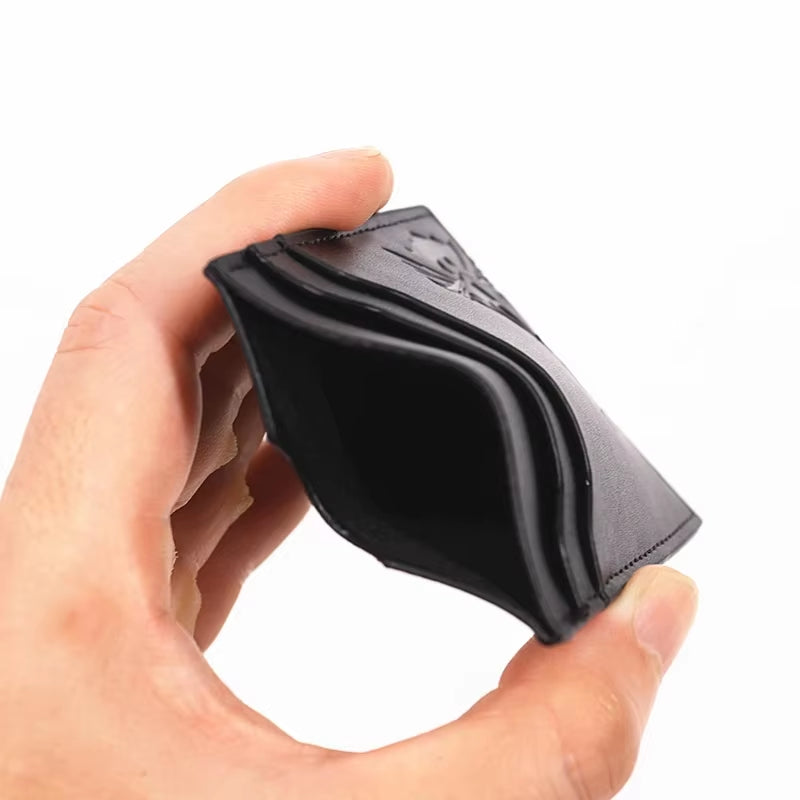 Bat ID Wallet for Men Leather Slim Card Holder Case Cover with Cutout Superhero Face Eyes Mask Gift for Husband Teens Boy Friend